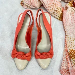 Nine West Orange Bow Cream Spectator Sling Backs 6
